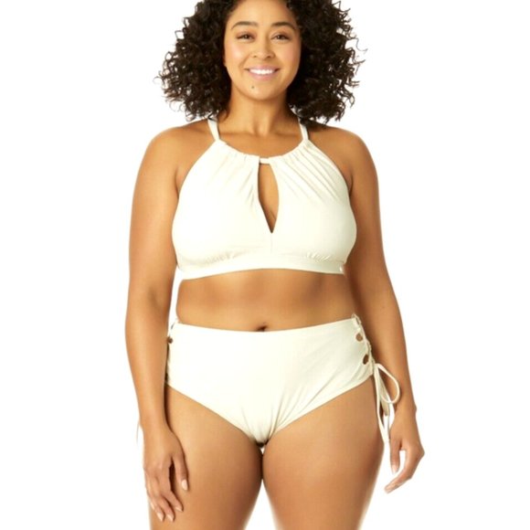 TIME TRU 1X Womens 16W-18W Cream Vanilla Dream High Waist Tie BOTTOMS NWT - Picture 8 of 9